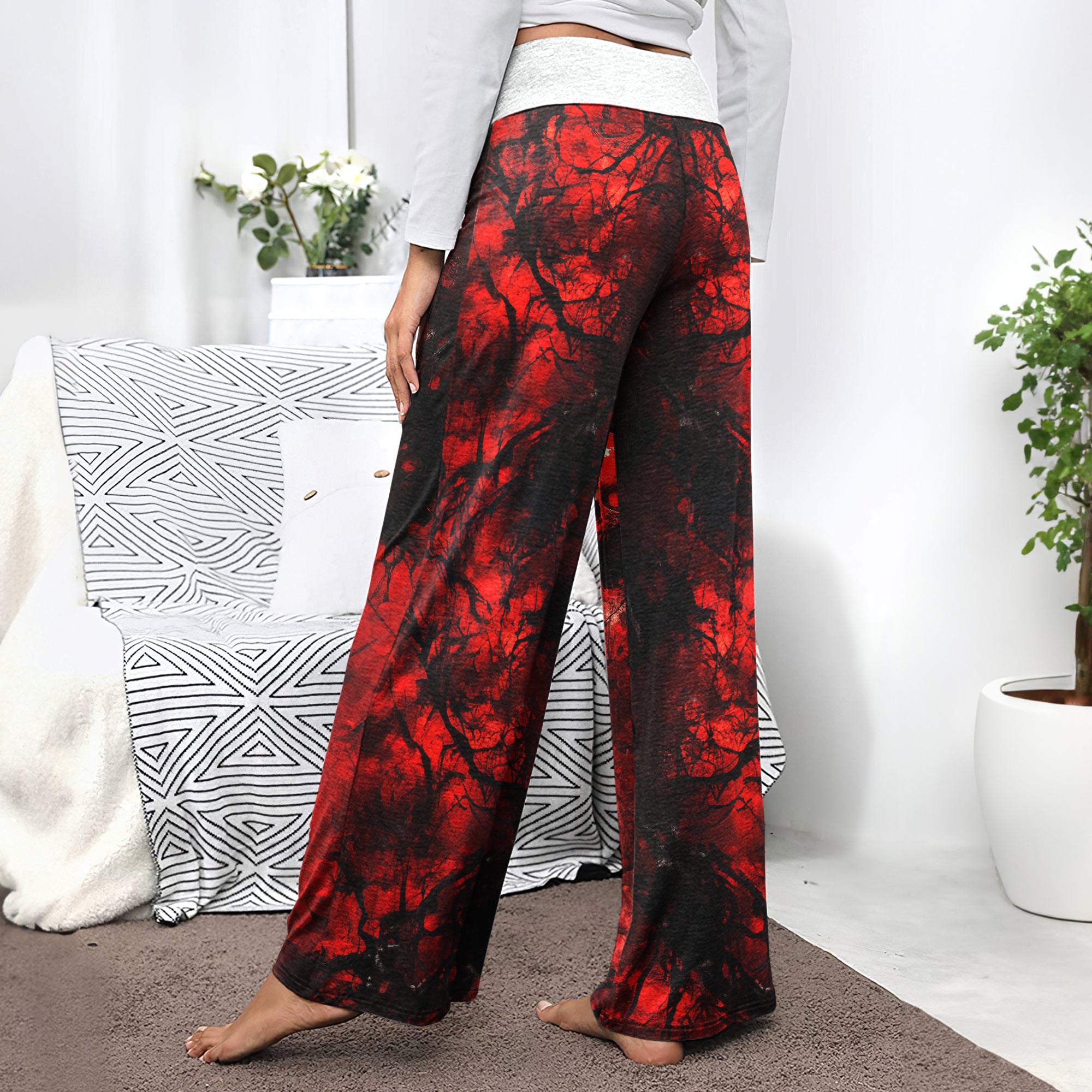 Red Skull Horror Women's High-waisted Wide Leg Pants