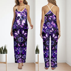 Violet Skull Butterfly Cami Pajamas Sets For Women Sleepwears Combo - Wonder Skull