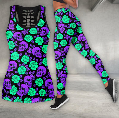 Deep Purple Skulls Pattern Tanktop and Leggings