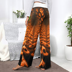 Infinite Orange Skull Art Women's High-waisted Wide Leg Pants