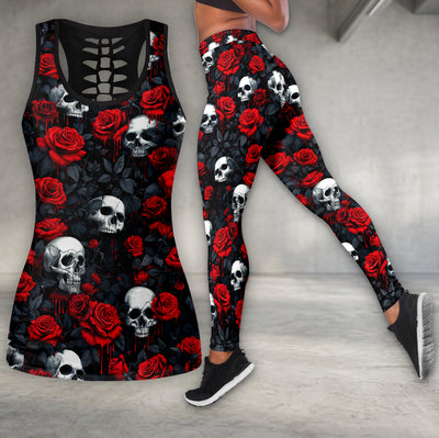 Filigree Skull Rose Pattern Tanktop and Leggings