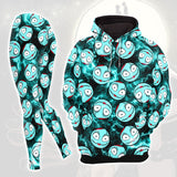 Cyan Thunder Nightmare Theme Combo Hoodie and Leggings - Dark and edgy matching set with skull designs for a unique and stylish look