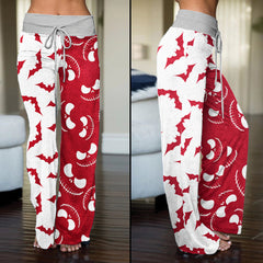 Red Grey Halloween Skull Nightmare Women's High-waisted Wide Leg Pants | Wonder Skull