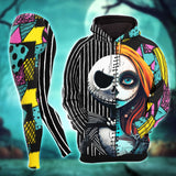 Love Couple Nightmare Art Combo Hoodie and Leggings - Dark and edgy matching set with skull designs for a unique and stylish look.