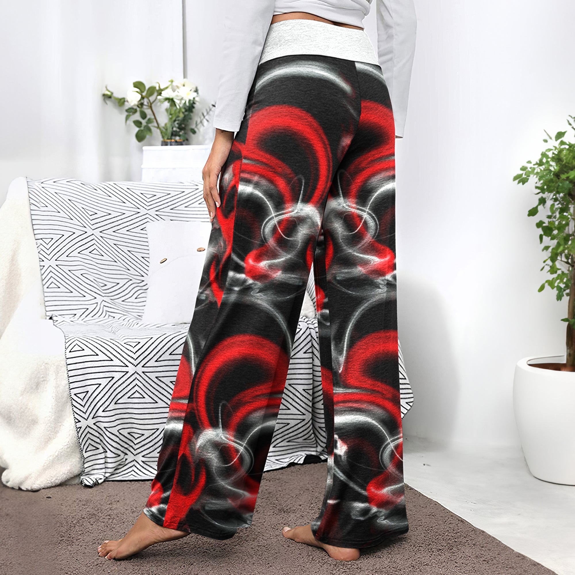 Abstract Swirl Skull Women's High-waisted Wide Leg Pants