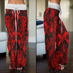 Red Skull Smoke Women's High-waisted Wide Leg Pants | Wonder Skull