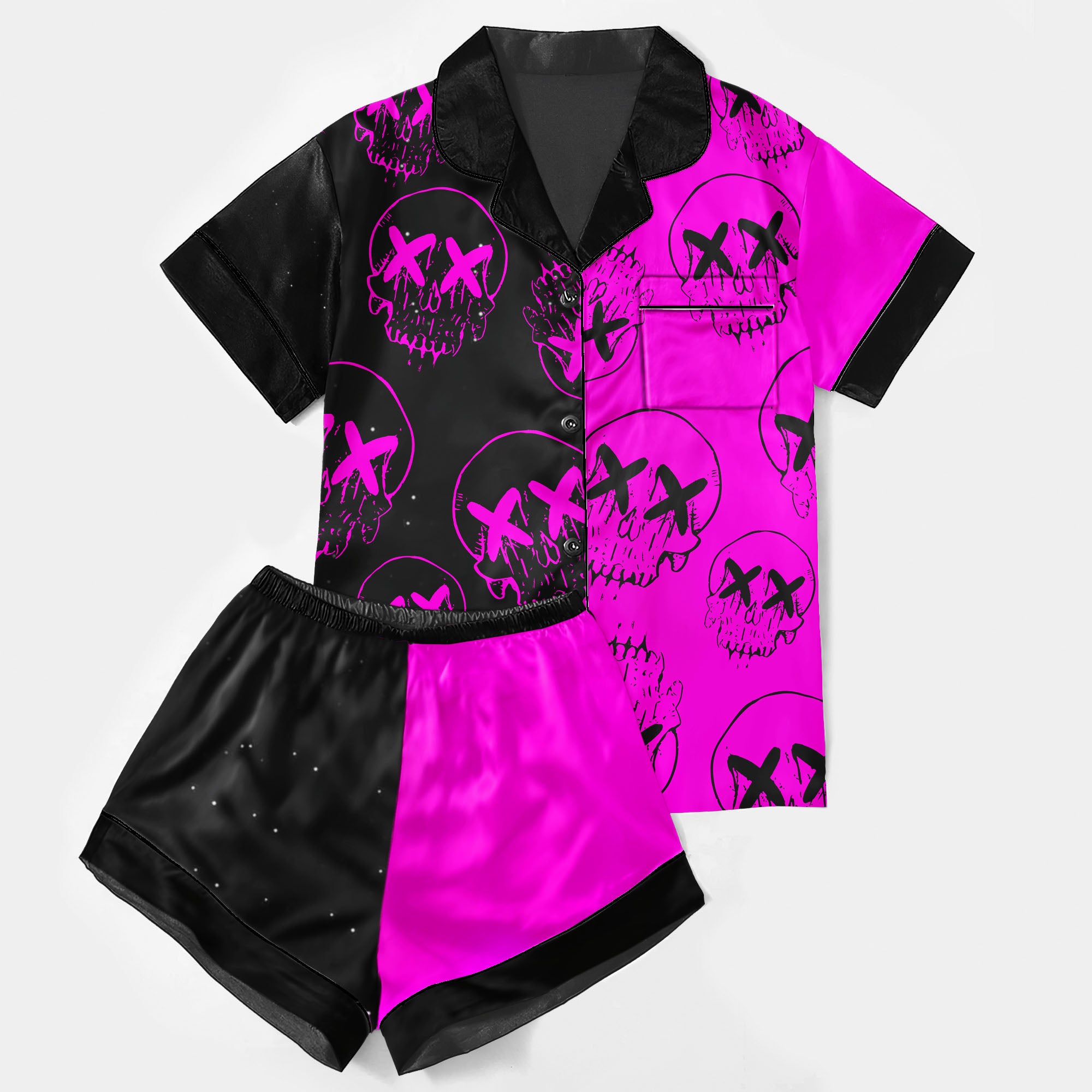 Neon Skull Art Women's Pajama Sets Top Sleeve & Short Bottom