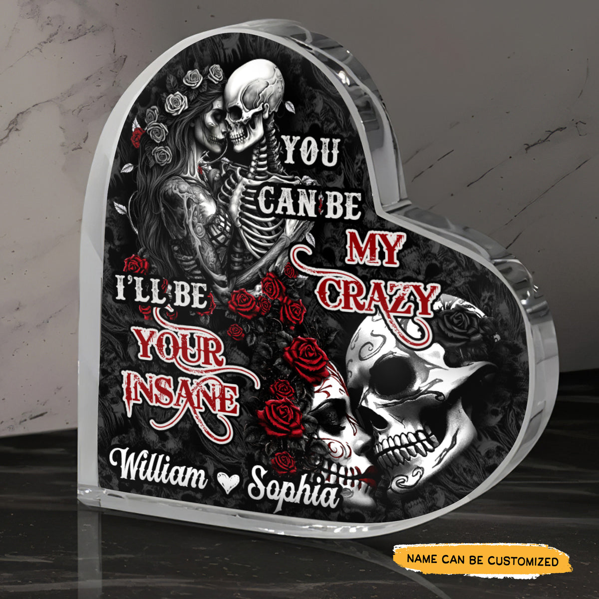 My You - Customized Skull Couple Crystal Heart Anniversary Gifts
