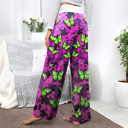 Neon Enigma Skull Butterfly Women's High-waisted Wide Leg Pants
