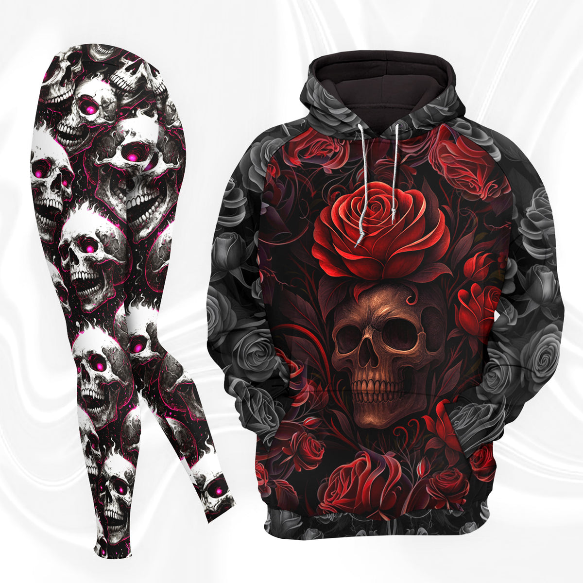 Women Hoodie and Leggings, Dark Baroque Skull Outwear Pants Outfit