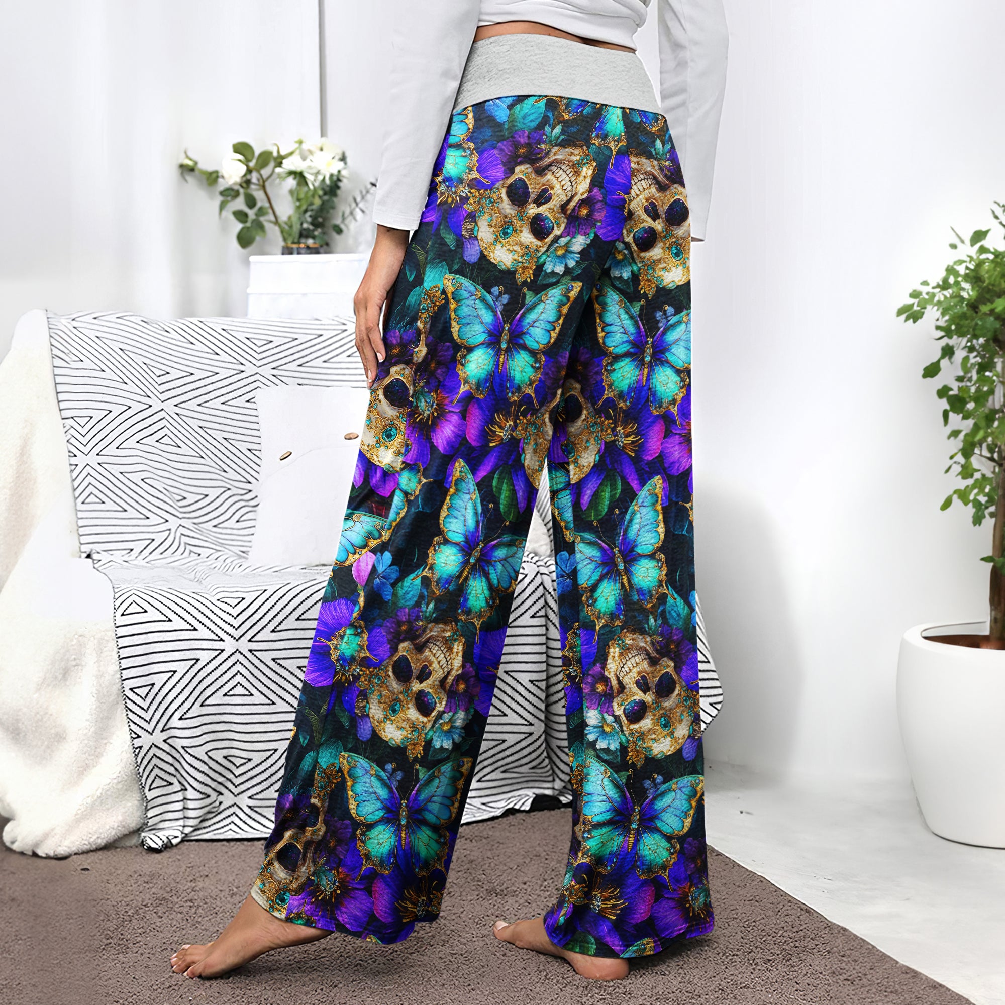 Abstract Skull Butterfly Women's High-waisted Wide Leg Pants