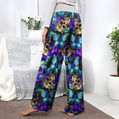 Abstract Skull Butterfly Women's High-waisted Wide Leg Pants
