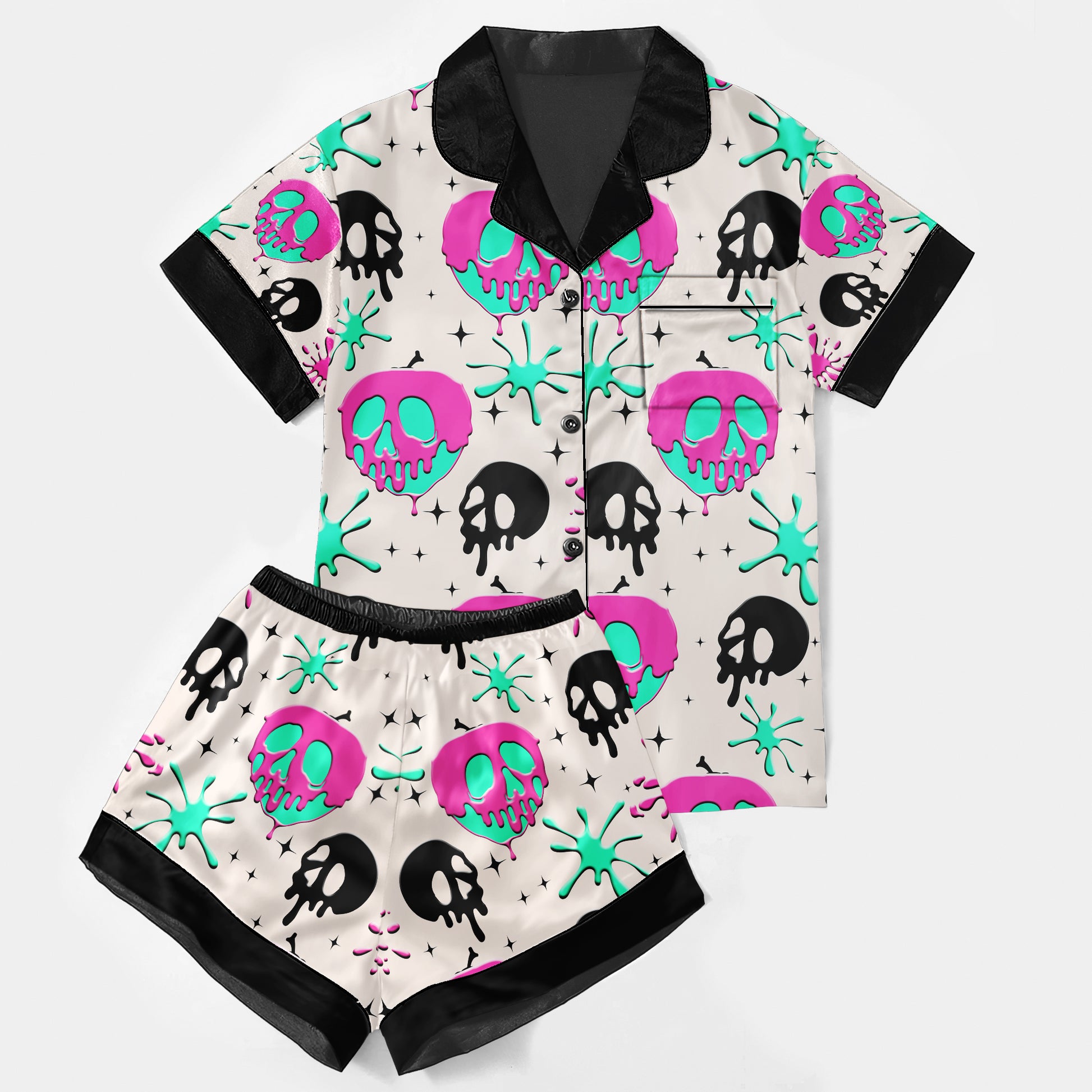 Chic and stylish women's pajama set with unique design prints and statement sleeves, Soft and luxurious fabrics make this pajama set perfect for bedtime or lounging at home.