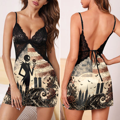 Dark Skeleton Rose Art Back Lace Babydolls Nightgowns