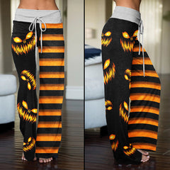 Halloween Pumpkin Women's High-waisted Wide Leg Pants | Wonder Skull