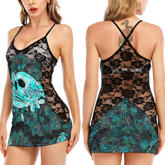 Blue Ocean Green Skull Gothic Black Lace Sleepwears Babydol Dresses - Wonder Skull