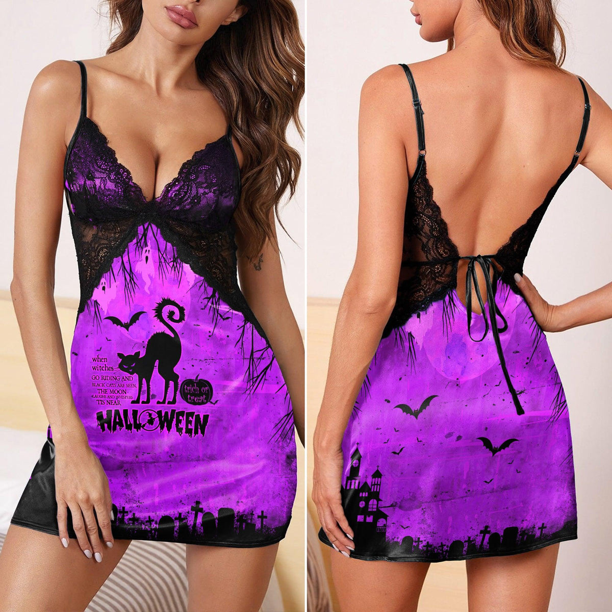 Purple Halloween Gothic & Punkrock Women's Sleepwear | Lace Cami Dress Nightgowns