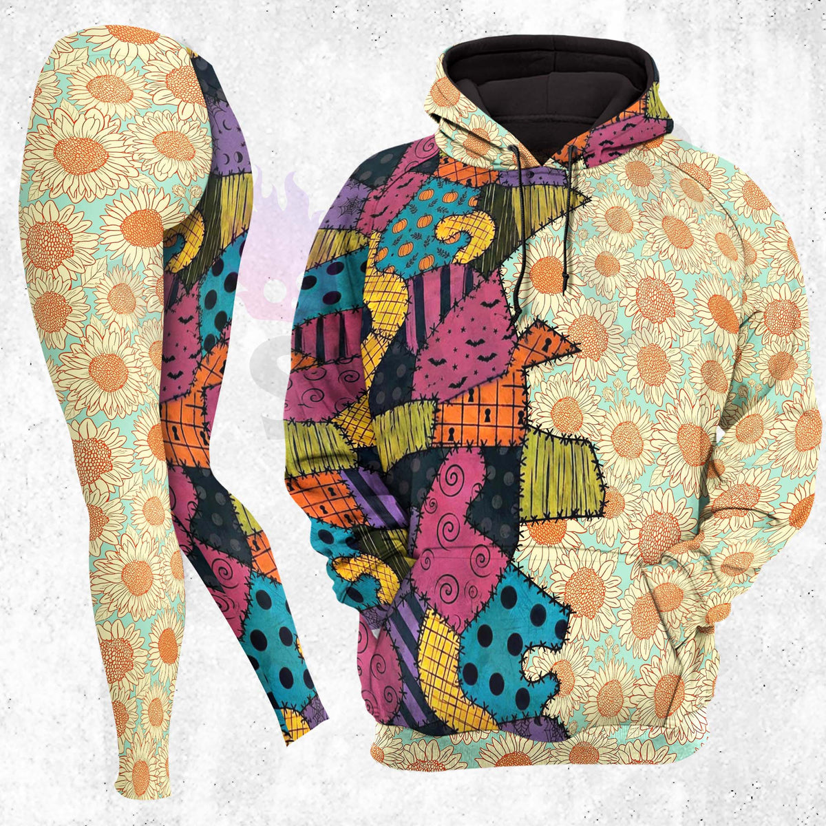 Women Hoodie and Leggings, Sunset Sunflowers Stitched Outwear Pants Outfit