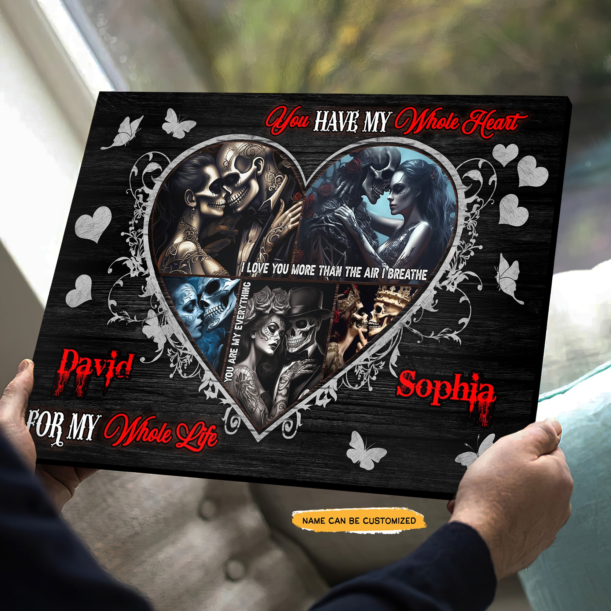 My Whole Heart - Custom Personalized Names Gothic Skull And Roses Canvas