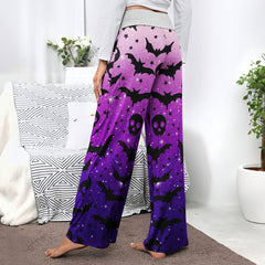 Galaxy Skull Bat Pattern Women's High-waisted Wide Leg Pants