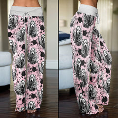 Dark Scary Art Theme Women's High-waisted Wide Leg Pants | Wonder Skull