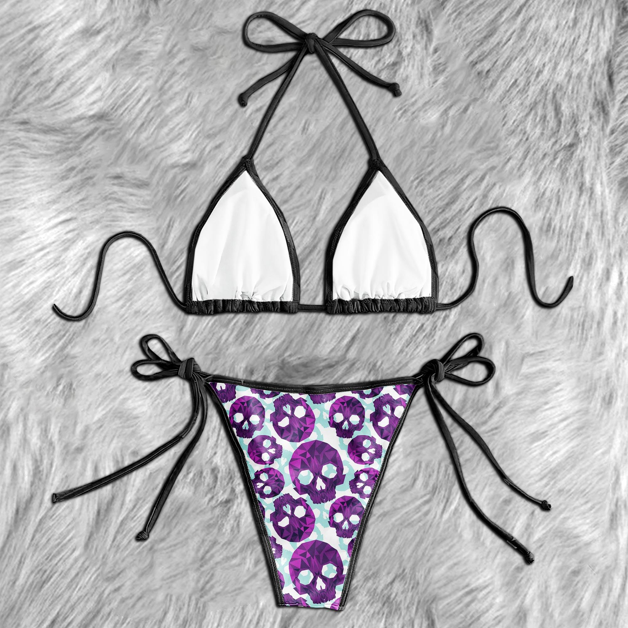 Pastel Violet Blue Skull Pattern Micro Triangle Bikini Swimsuit - Wonder Skull
