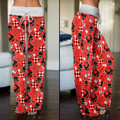 Red Skull Theme Women's High-waisted Wide Leg Pants | Wonder Skull