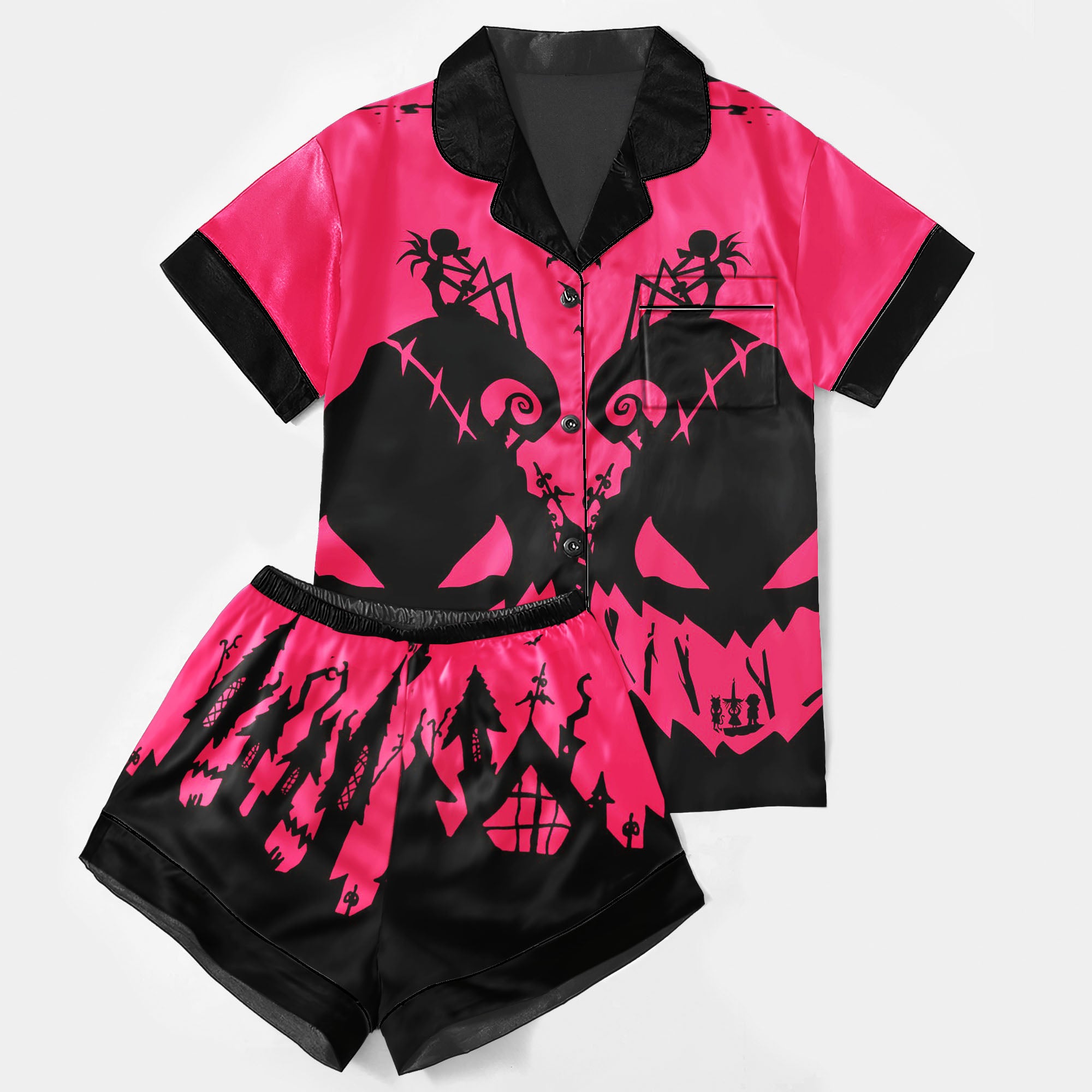 Pink Night Art Women's Pajama Sets Top Sleeve & Short Bottom