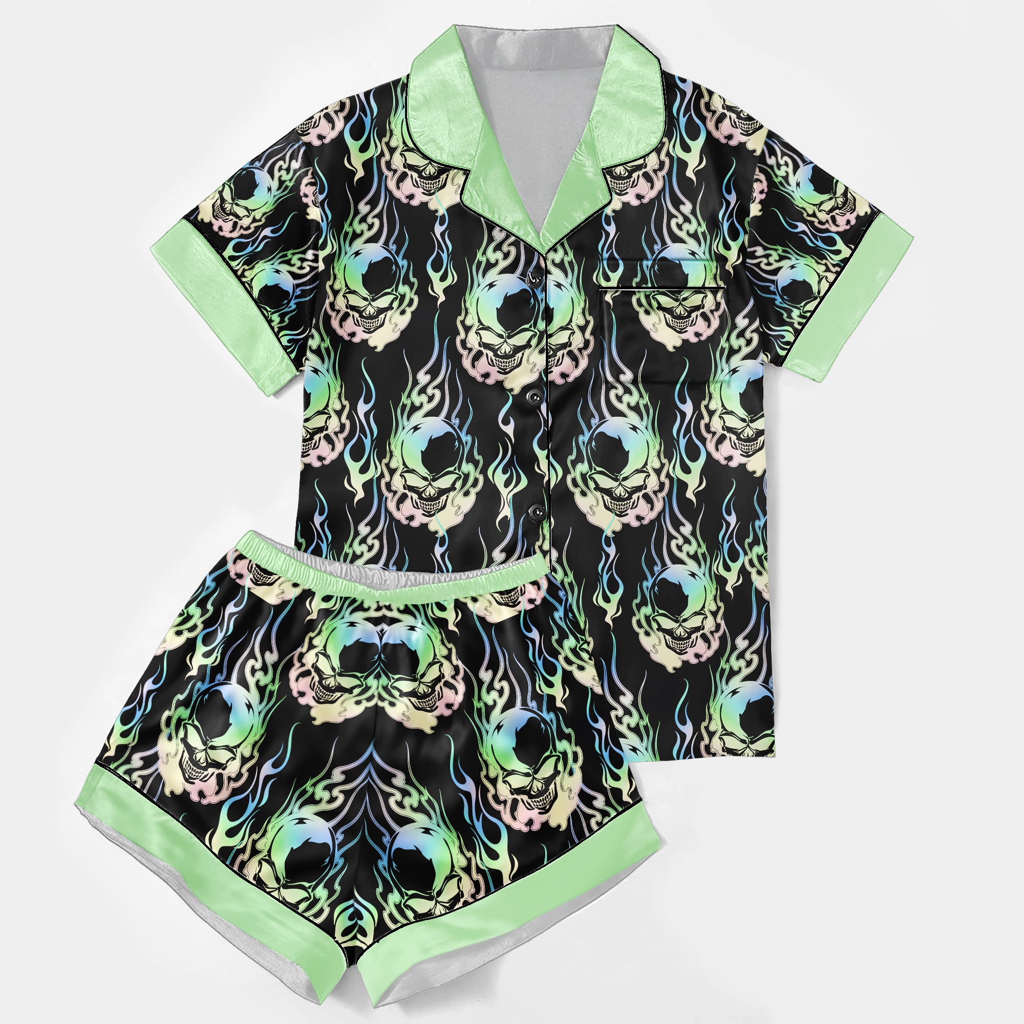 Chic and stylish women's pajama set with unique design prints and statement sleeves, Soft and luxurious fabrics make this pajama set perfect for bedtime or lounging at home.