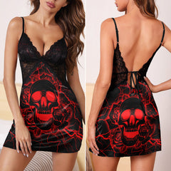 Red Skull Thunder Rose Gothic & Punkrock Women's Sleepwear | Lace Cami Dress Nightgowns