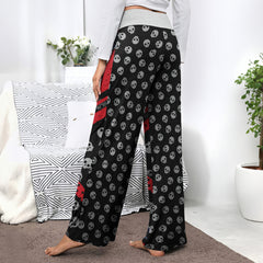 Black Red Skull Lip Women's High-waisted Wide Leg Pants