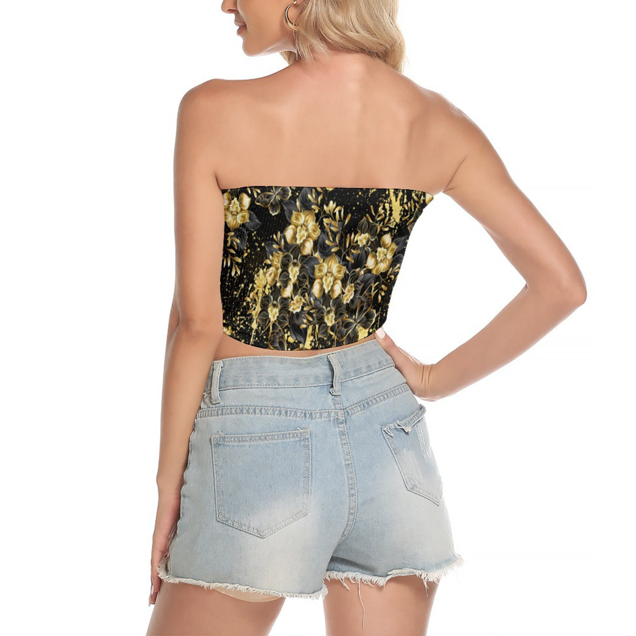 Image featuring a stylish set of women's tube top and high-waisted pants, perfect for summer outings and beachwear. The ensemble exudes a trendy and chic vibe, ideal for resort vacations, beach parties, and poolside lounging. The tube top offers a flattering silhouette, while the high-waisted pants provide comfort and style. This fashionable outfit set is a must-have for anyone looking to make a statement under the sun.