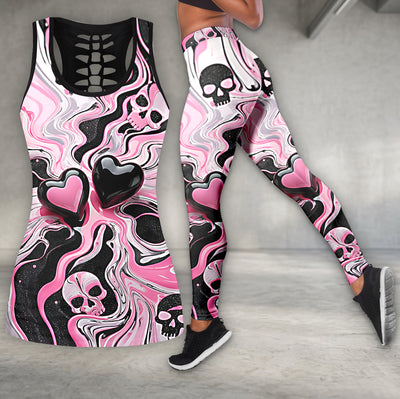 Pink Swirl Skull Romance Tanktop and Leggings