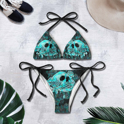 Blue Ocean Green Skull Gothic Micro Triangle Bikini Swimsuit - Wonder Skull