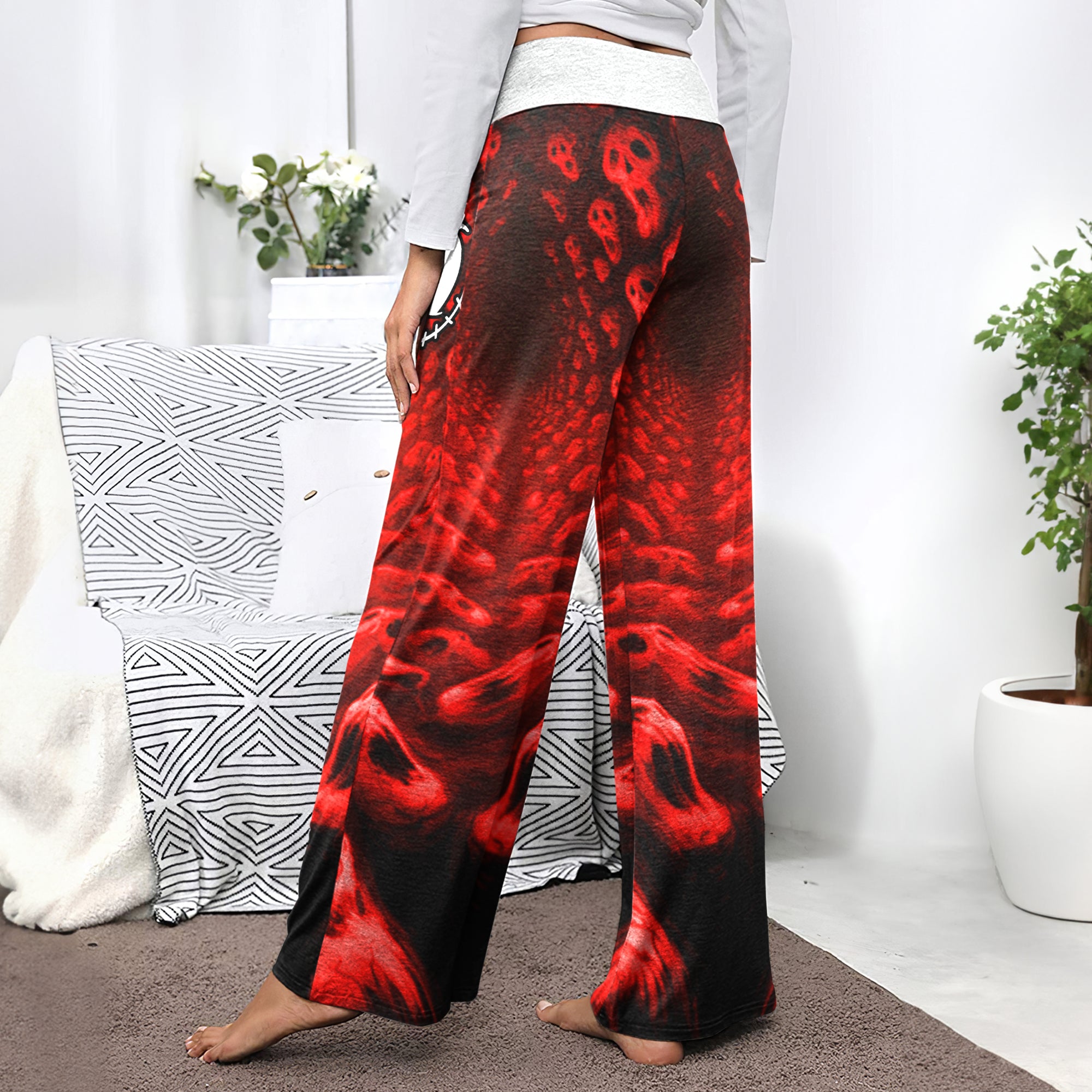 Infinite Red Skull Art Women's High-waisted Wide Leg Pants