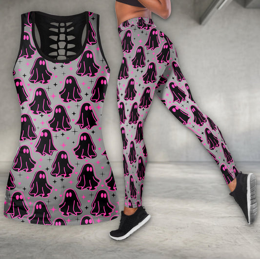 Pink Ghost Skull Pattern Tanktop and Legging