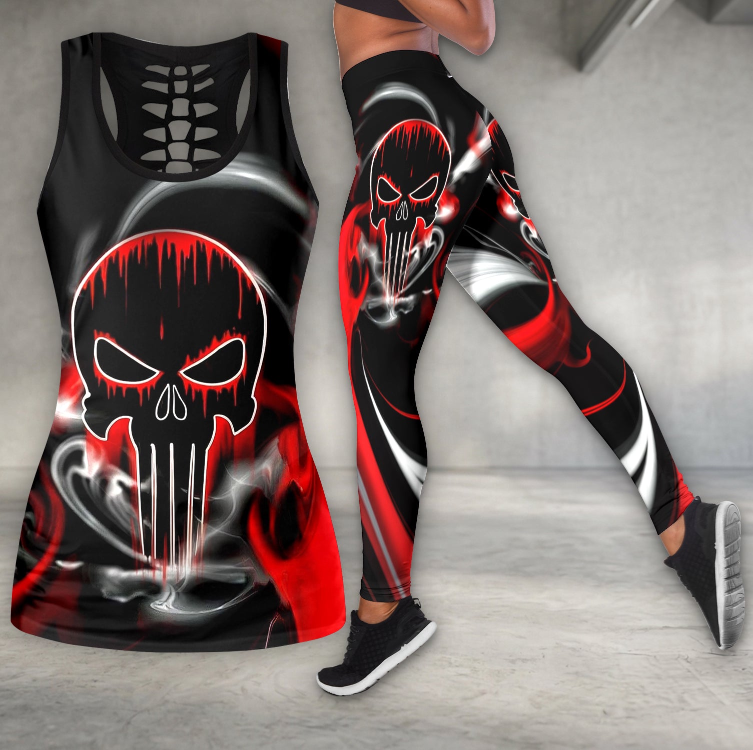 Crimson Smoke Skull Art Tanktop and Leggings