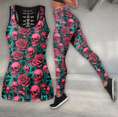 Gothic Pink Skull Pattern Tanktop and Leggings