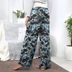 Baroque Blue Skull Swirl Women's High-waisted Wide Leg Pants