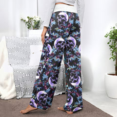 Violet Grunge Floral Skull Women's High-waisted Wide Leg Pants