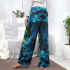 Skull Art Smoke Cyan Women's High-waisted Wide Leg Pants | Wonder Skull