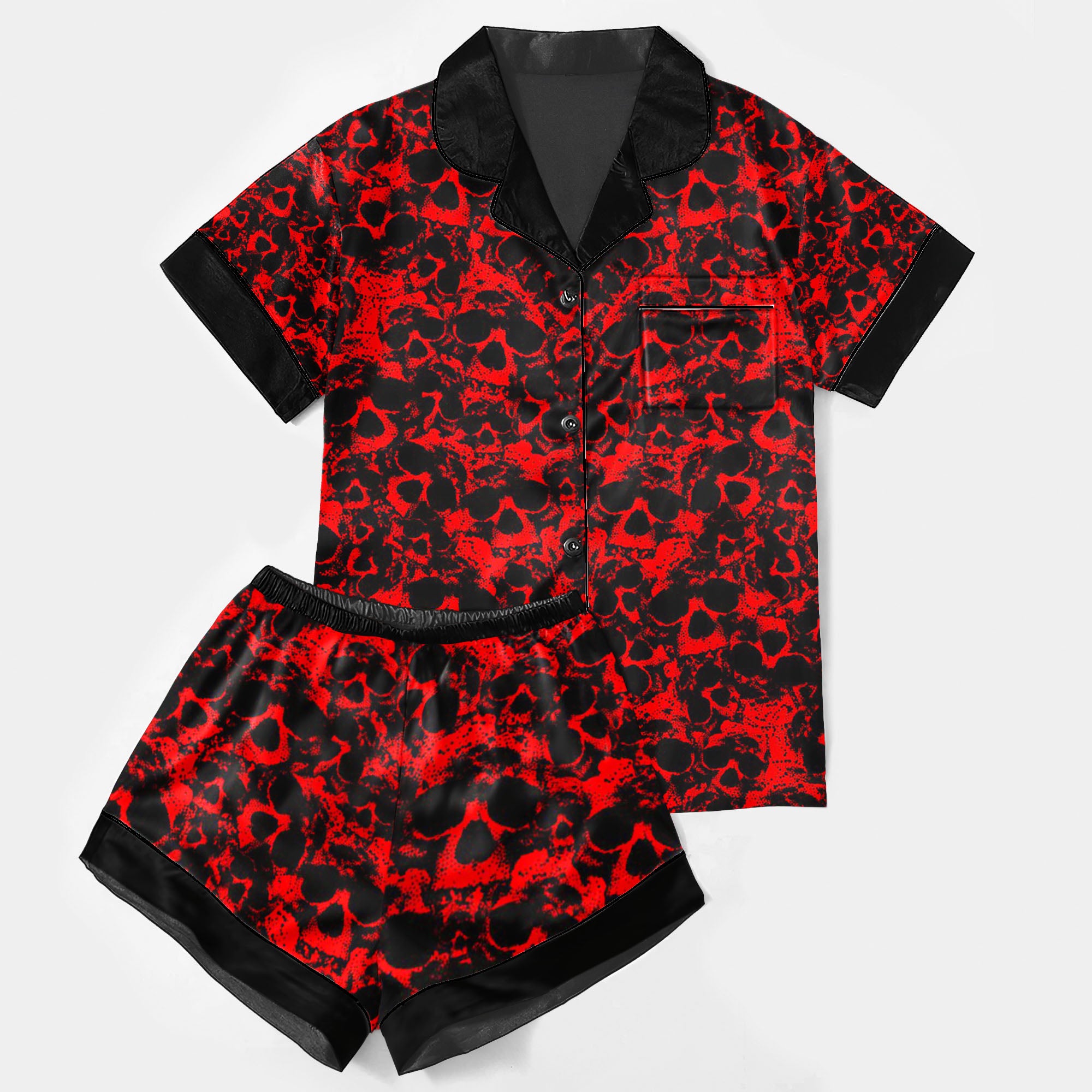 Red Skull Pattern Women's Pajama Sets Top Sleeve & Short Bottom