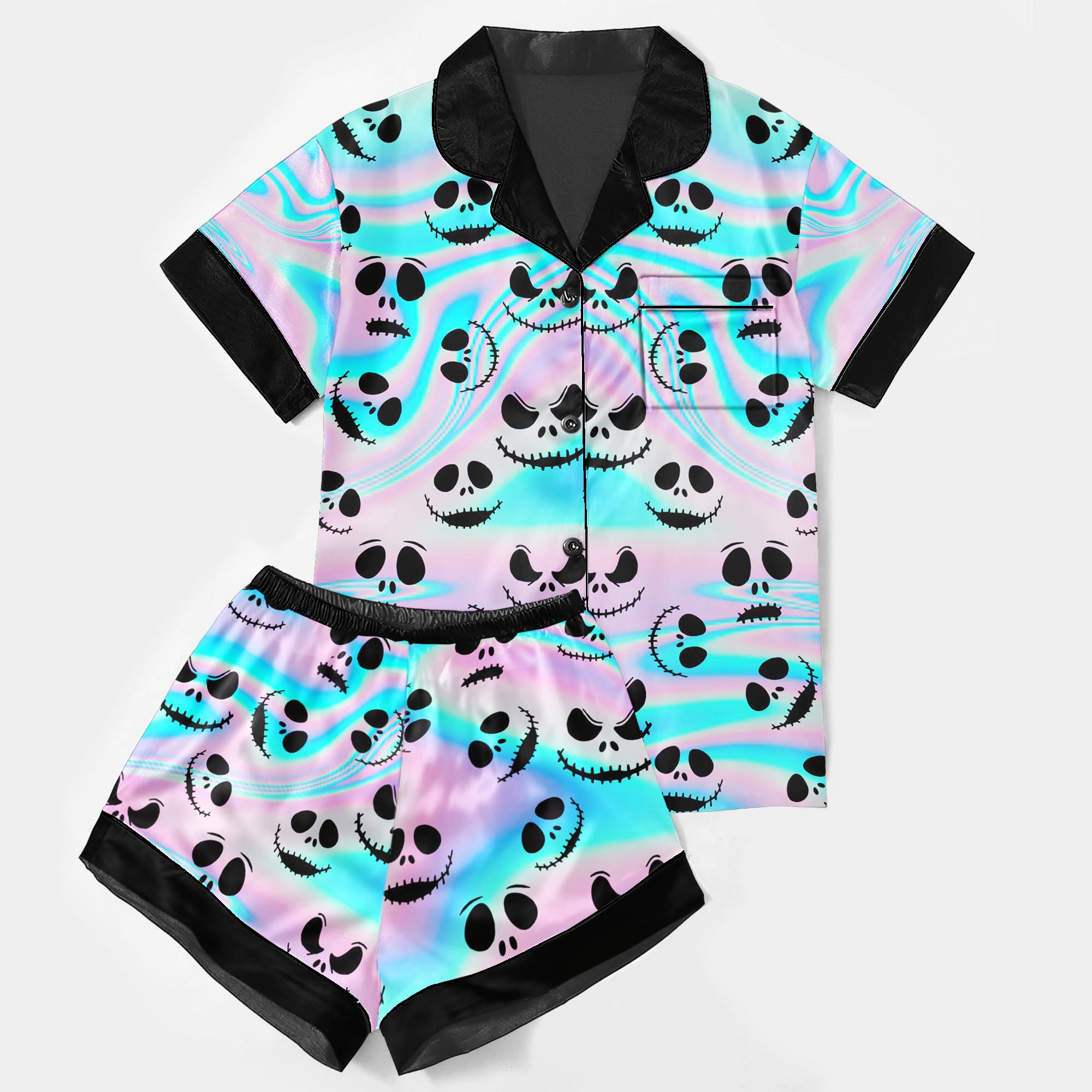 Holographic Pattern Women's Pajama Sets Top Sleeve & Short Bottom