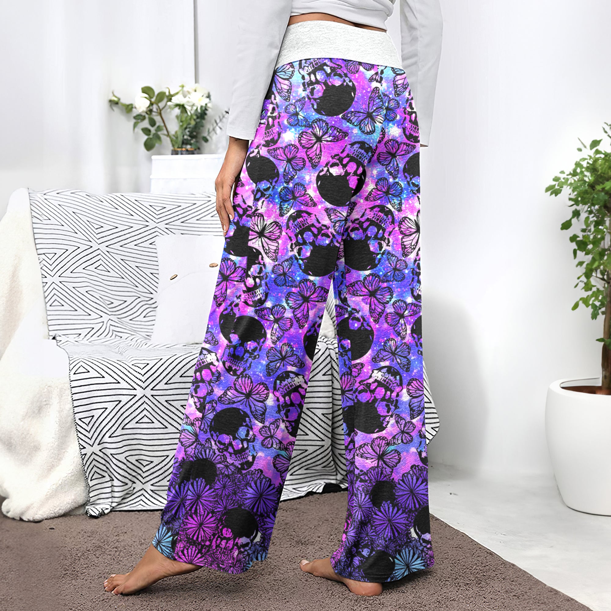 Galaxy Skull Butterfly Dream Women's High-waisted Wide Leg Pants