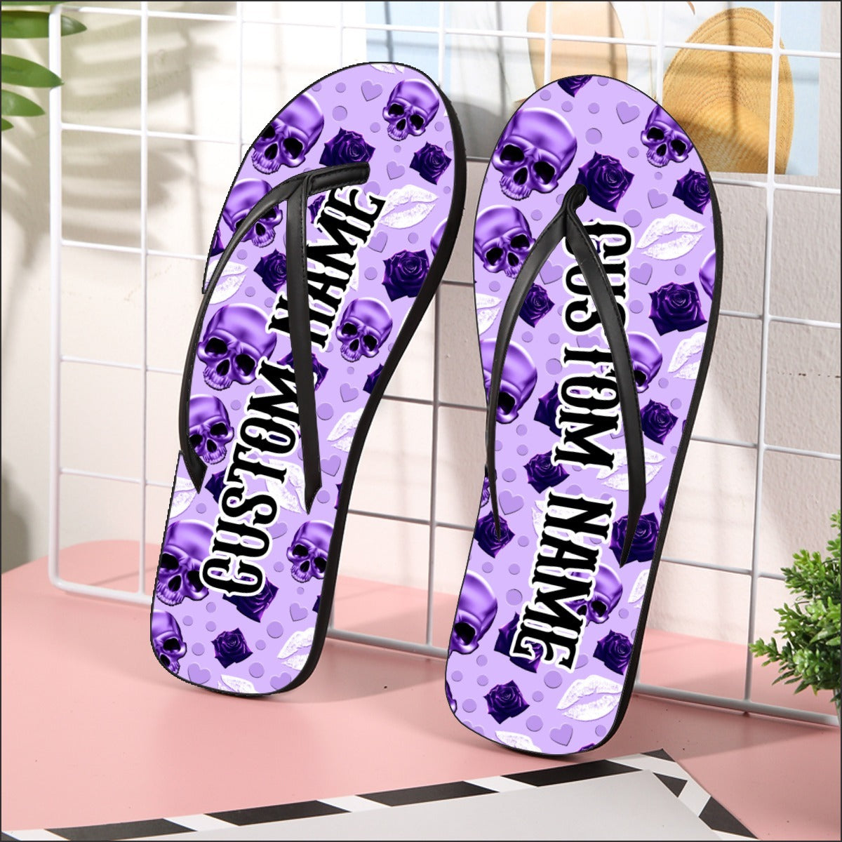 Image of a pair of beach flip flops with a sleek design, featuring a comfortable yoga mat footbed, non-slip sole, and water-friendly materials. Perfect for summer outings, beach walks, and casual occasions.