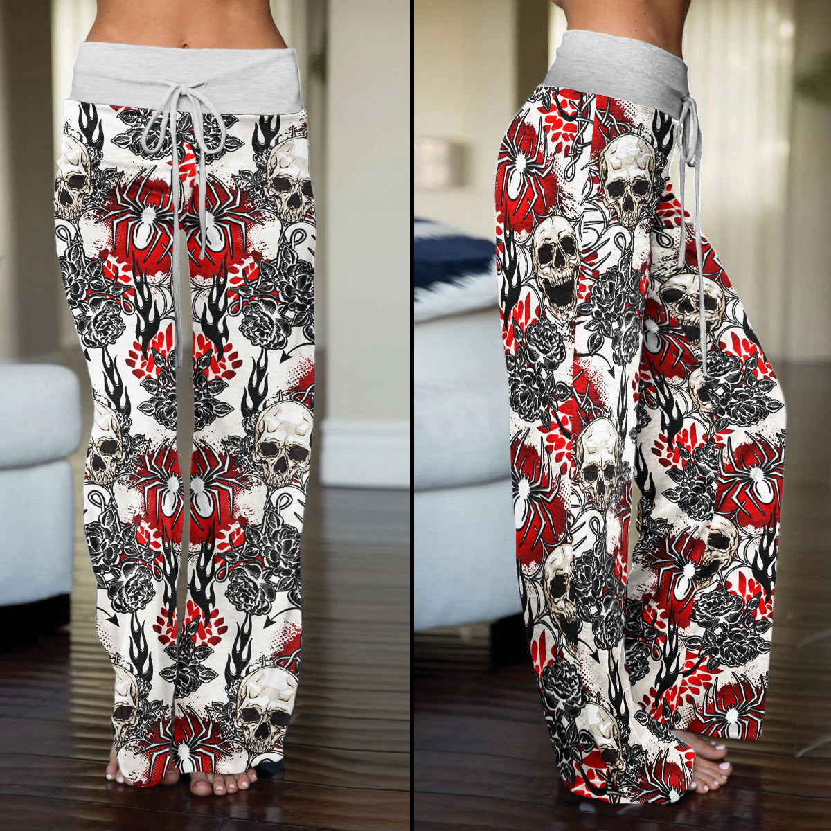 Skull Art Gothic Women's High-waisted Wide Leg Pants | Wonder Skull