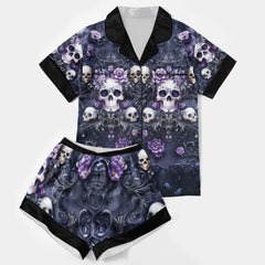 Purple Skull Gothic Women's Pajama Sets Top Sleeve & Short Bottom