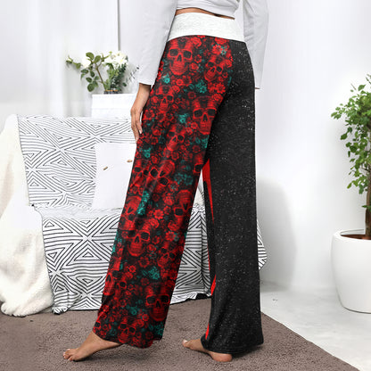 Red Skeleton Flower Art Women's High-waisted Wide Leg Pants