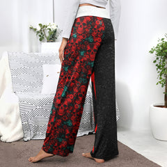 Red Skeleton Flower Art Women's High-waisted Wide Leg Pants