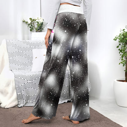 Pink Skull Art Women's High-waisted Wide Leg Pants